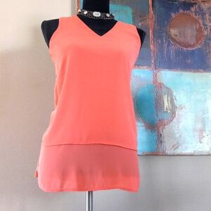 Michael Kors Peach Sheer Front Layered Sleeveless Top Size Small
